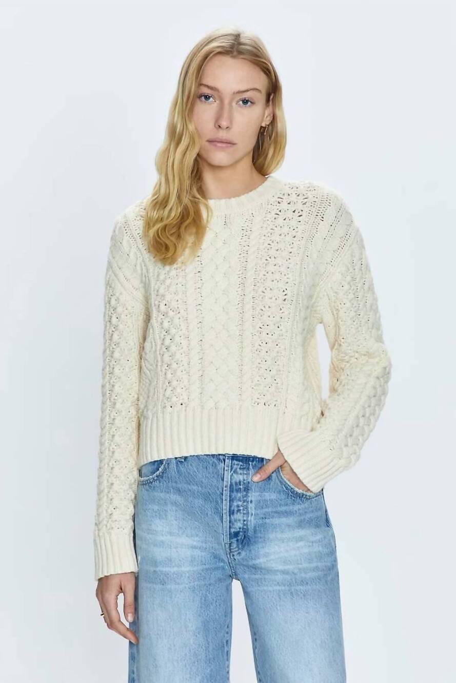 NEW PISTOLA quinn shrunken fisherman sweater in ivory